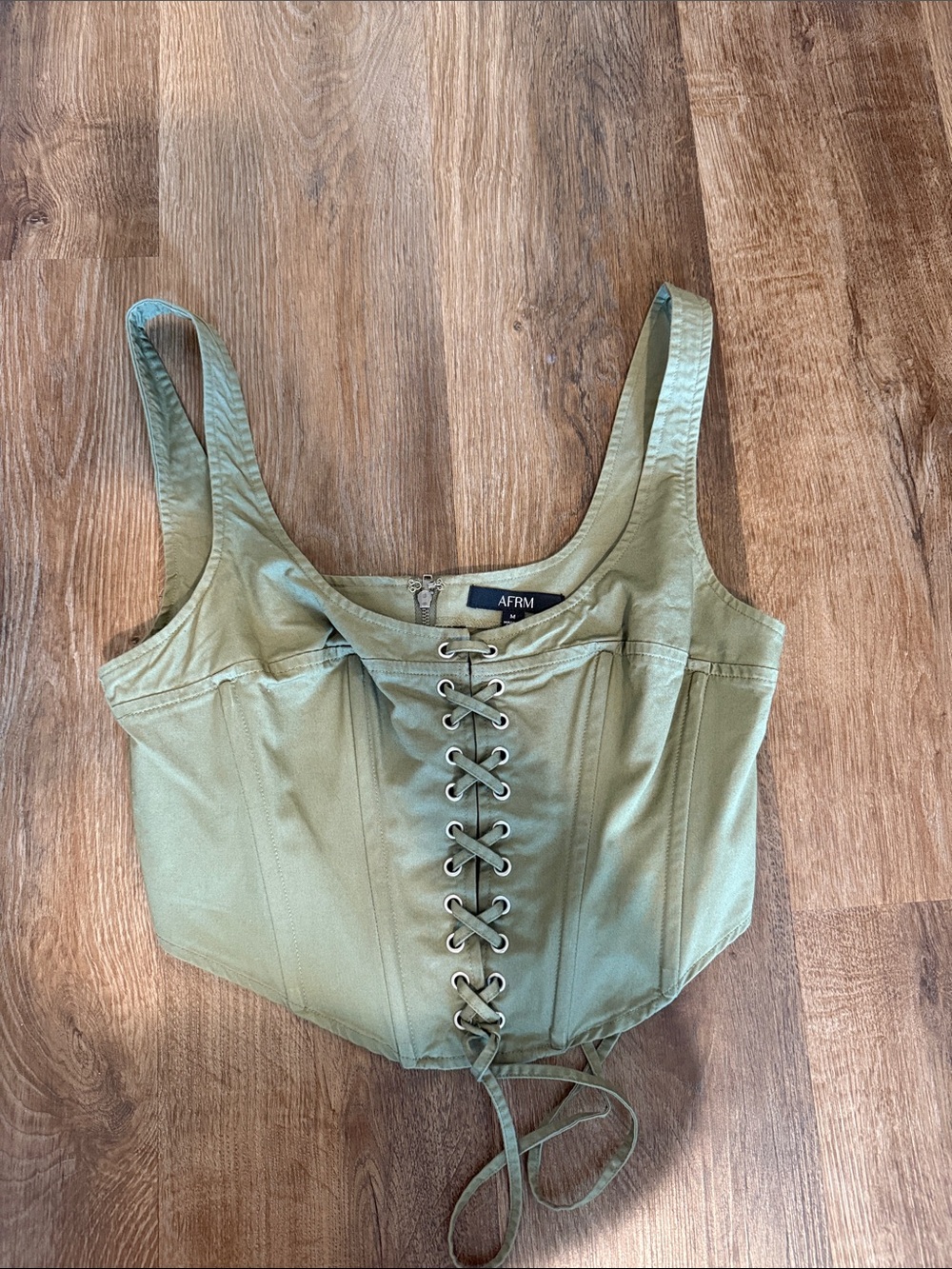 AFRM Olive Green Lace-Up Corset Crop Top